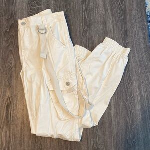 Forever21 cream/white cargo pants with suspenders